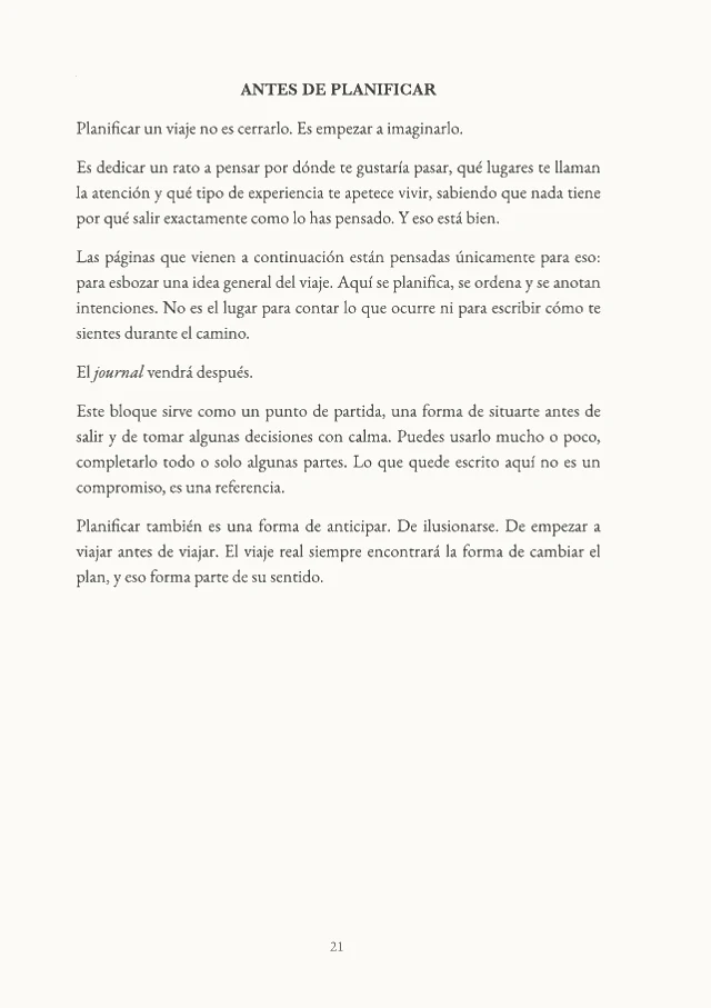 Página "Antes de planificar" del diario