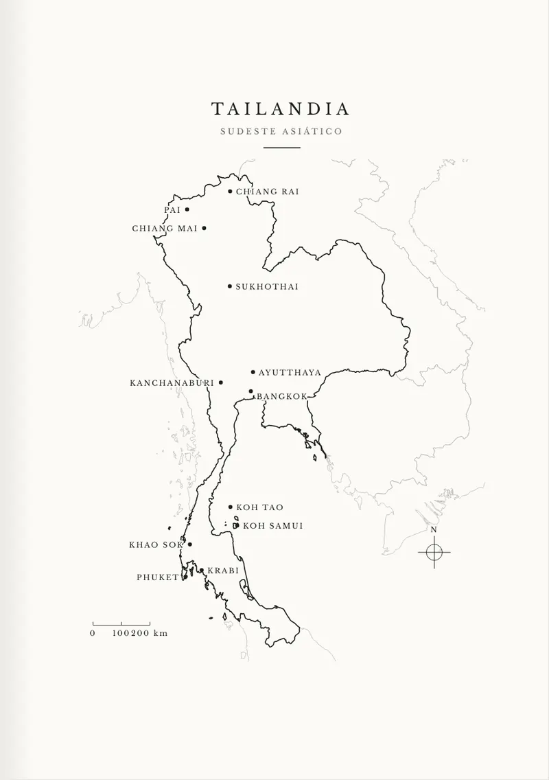 El mapa del país, con los lugares principales.